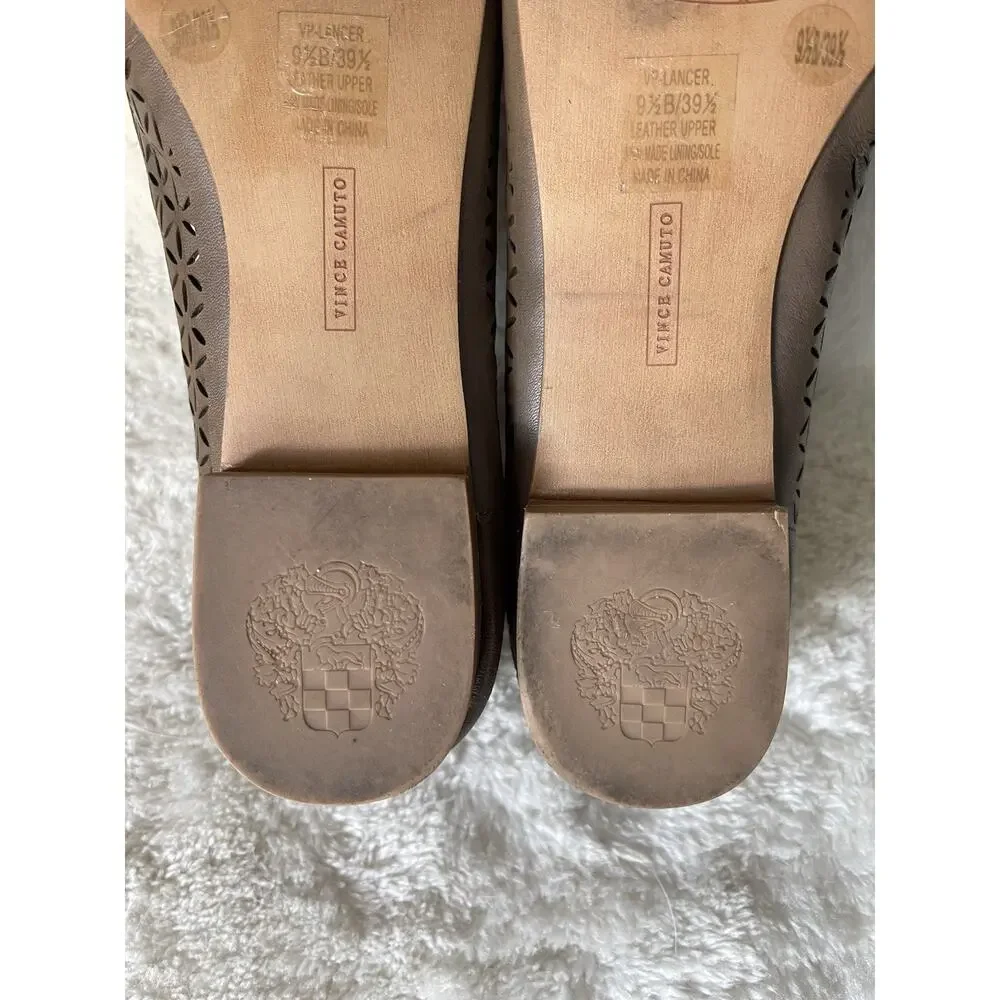 Vince Camuto Lancer Taupe Leather Perforated Smoking Flats Loafers Women's 9.5 B